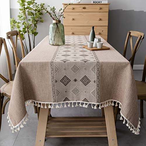 GZSLKSCD Knitterfreie Tischdecke aus Leinen im Landhausstil, rechteckige Tischdecke für Esszimmer, Küche und Hochzeit (braun, 90 x 140 cm) von GZSLKSCD