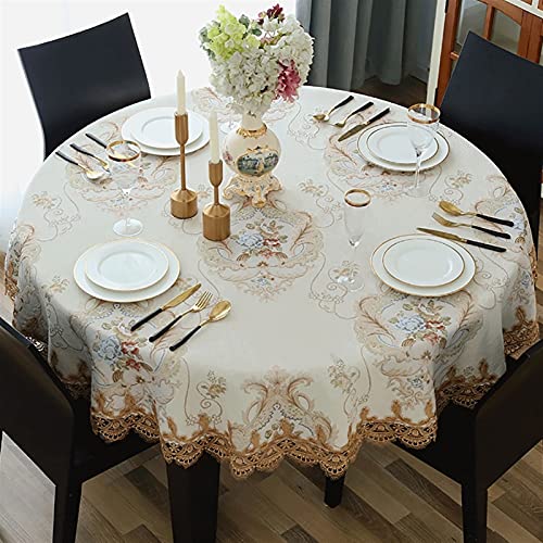 GZSLKSCD Rechteckige Tischdecken, Tischdecke aus weicher Baumwolle und Leinen im Retro-Stil, runde bestickte Tischdecke für Partys, Küche und Esszimmer (Beige, Durchmesser 280 cm) von GZSLKSCD