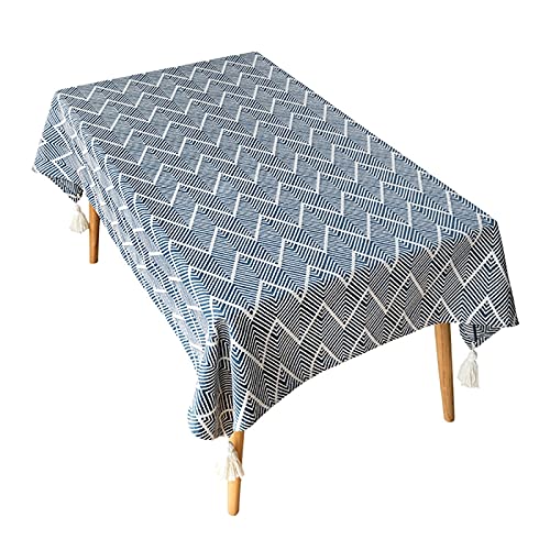 GZSLKSCD Rechteckige Tischdecken, rechteckige Tischdecke aus Baumwollleinen mit Quaste, Esstischdecken, Tischdecke für Partys in Küche und Esszimmer (Marineblau, 139,9 x 139,9 cm) von GZSLKSCD