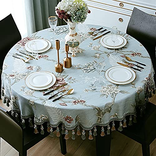 GZSLKSCD Rechteckige Tischdecken aus Baumwollleinen mit Quaste, Tischdecke für die Tischdekoration in der Küche und im Esszimmer (blau, Durchmesser 220 cm) von GZSLKSCD
