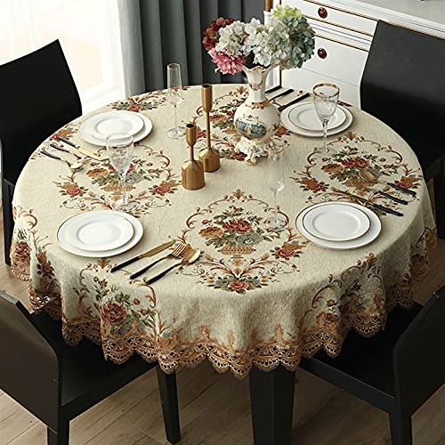 GZSLKSCD Rechteckige Tischdecken für das Esszimmer zu Hause, Tischdecke aus Baumwollleinen für die Tischdekoration in der Küche (Beige, Durchmesser 240 cm) von GZSLKSCD