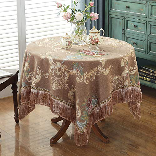 GZSLKSCD Runde Chenille-Tischdecke, Spitzentischdecke mit Fransen, Vintage-Tischdecke für Küche, Esszimmer, Party, Elegante Heimdekoration (braun, 200 cm (rund)) von GZSLKSCD