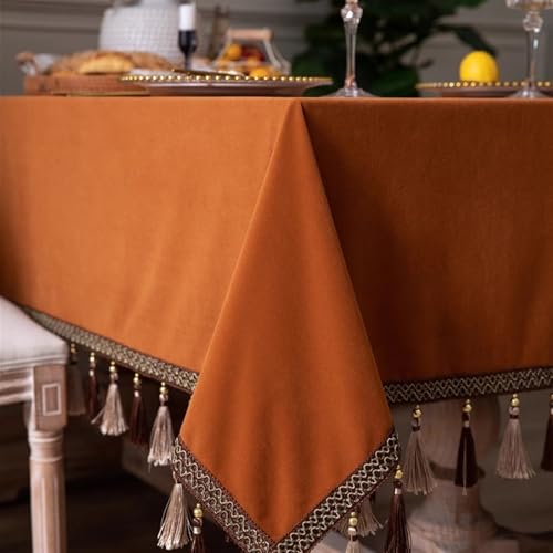GZSLKSCD Samttischdecke mit Quasten – waschbare Tischdecke für Hochzeiten, Partys, Küchen und Esszimmer – rechteckig 89,9 x 135,9 cm (Orange 120 x 120 cm, quadratisch) von GZSLKSCD