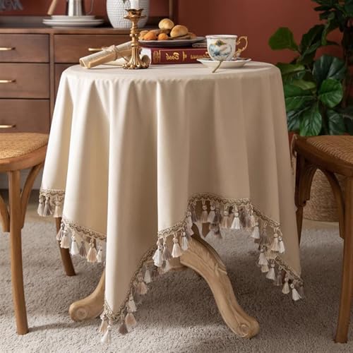 GZSLKSCD Samttischdecke mit Quasten – waschbare Tischdecke für Hochzeiten, Partys, Küchen und Esszimmer – rechteckig 89,9 x 135,9 cm (beige 99,9 x 160 cm, rechteckig) von GZSLKSCD