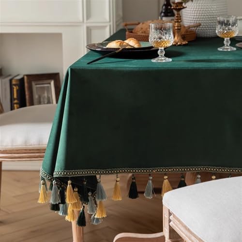 GZSLKSCD Samttischdecke mit Quasten – waschbare Tischdecke für Hochzeiten, Partys, Küchen und Esszimmer – rechteckig 89,9 x 135,9 cm (grün, 100 x 160 cm, rechteckig) von GZSLKSCD