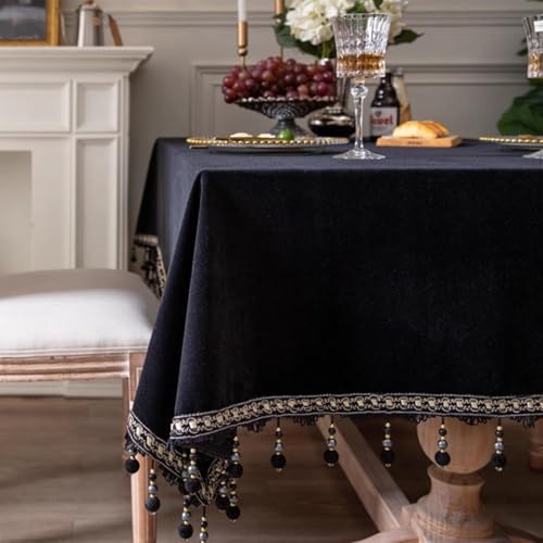 GZSLKSCD Samttischdecke mit Quasten – waschbare Tischdecke für Hochzeiten, Partys, Küchen und Esszimmer – rechteckig 89,9 x 135,9 cm (schwarz 85,9 x 85,9 cm, quadratisch) von GZSLKSCD
