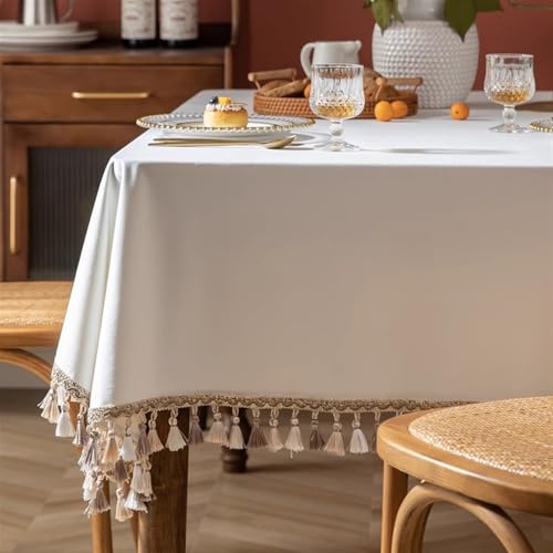 GZSLKSCD Samttischdecke mit Quasten – waschbare Tischdecke für Hochzeiten, Partys, Küchen und Esszimmer – rechteckig 89,9 x 135,9 cm (weiß, 120 x 180 cm, rechteckig) von GZSLKSCD