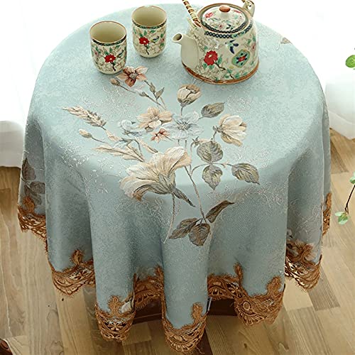 GZSLKSCD Tischdecken für Zuhause/im Freien, Tischdecke aus Baumwollleinen für die Dekoration von Küchen- und Esszimmertischen (blau, Durchmesser 200 cm) von GZSLKSCD