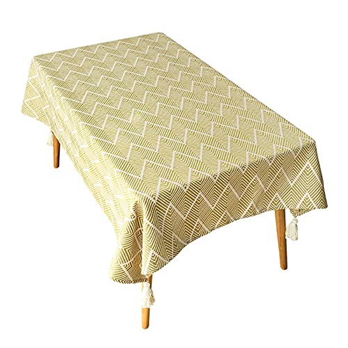 Rechteckige Tischdecken, rechteckige Tischdecke aus Baumwollleinen mit Quaste, Tischdecke für Küchen- und Esszimmerpartys (gelb, 140 x 140 cm) von GZSLKSCD