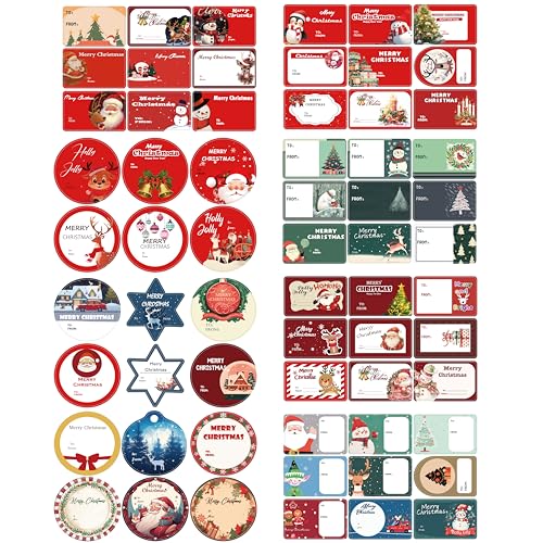 Weihnachtsgeschenketiketten Weihnachten Selbstklebende Geschenketiketten Weihnachts Etiketten Namensschild Weihnachten Namensaufkleber für Geschenktüten Umschläge (63 Muster) (8 Blätter) von GZTFPQ
