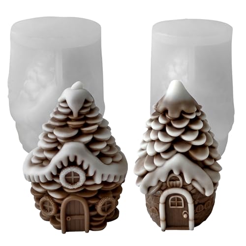 2 Stück Silikonform Weihnachten Tannenzapfen Häuser, 3D Silikonformen Gießformen Weihnachten Gießformen Silikon Gipsformen zum Gießen Silikonform Tannenzapfen Haus für DIY weihnachtsdeko (A) von GZWY