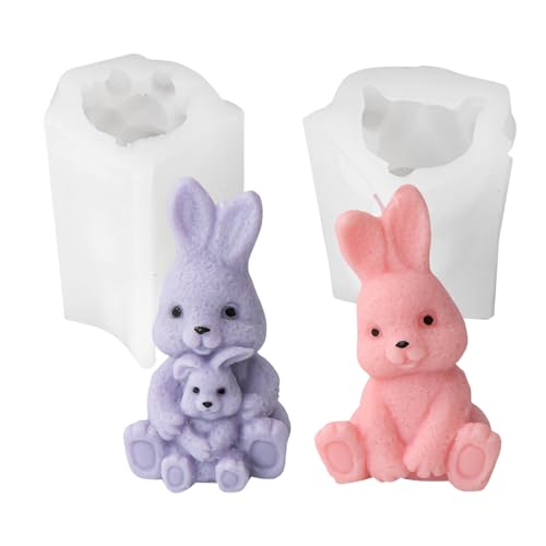 3D Osterhase Silikonform Kerzenhalter, Ostern Kaninchen Silikonformen Gießformen, Kaninchen Gießformen Silikon, Silikonform Hase, Silikonform Ostern für Schokolade, Seife, Ostergeschenke (2 PCS) von GZWY