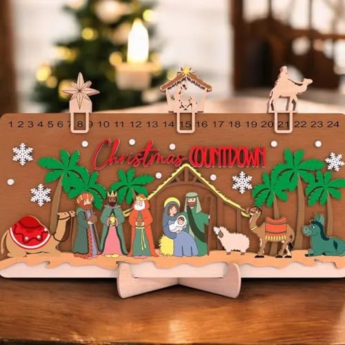 Adventskalender Weihnachten, Weihnachtsdeko Holz Countdown Kalender 25 Tage, Weihnachtskalender Verschiebbar Weihnachtsmanns Schlitten und Rentiere Weihnachtsdeko Innen für Tischdeko (A) von GZWY