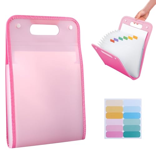 Fächermappe mit 13 Fächer, Zeugnismappe Mädchen Jungen, Dokumentenmappe A4 mit Etiketten, Ordnungsmappe Dokumententasche Mappe Organizer für Schulsachen Büro Hause Schule Dokumente (Rosa) von GZWY