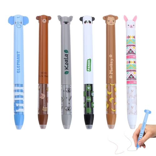 GZWY Gelstifte Radierbar, 6 Stück Radierbare Stifte mit Radiergummi Tier Motive, Silbenstift Rosa Blau 0,5 mm Spitze, Cartoon Radierbare Gelstifte für Kinder Studenten Schule Büro Geschenk (B) von GZWY