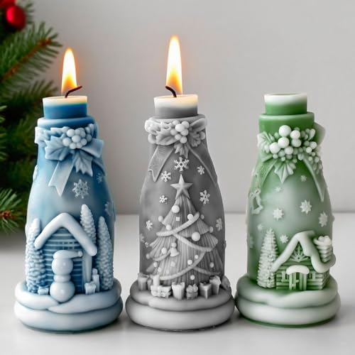 Gießformen Silikon Weihnachten Flasche, Silikonformen Gießformen Weihnachten Gips zum Gießen Silikonform Weihnachten Flasche Kerzenformen zum Gießen Gießform Weihnachtsflasche für DIYKerzen (A) von GZWY