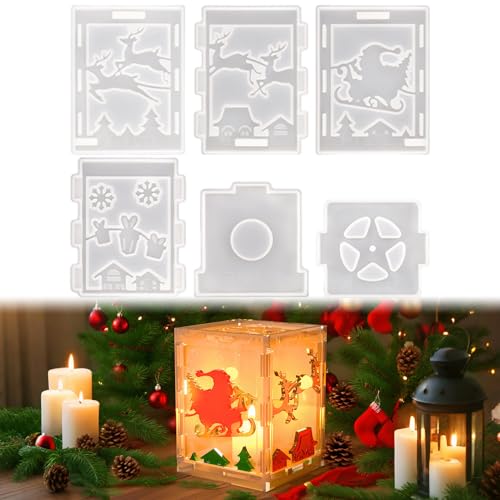 Gießformen Silikon Weihnachten Laterne, Silikonformen Gießformen Weihnachten Kerzenhalter Gips Zum Gießen Silikonform Weihnachten Elch Schlitten Weihnachtslaterne für DIY Weihnachtsdeko (A) von GZWY