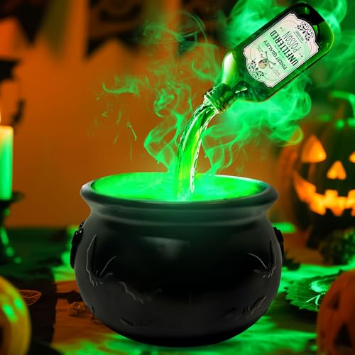 Halloween Deko Hexenkessel, Kunststoff Halloween Deko Outdoor Hexenkessel Groß mit Nebelmaschine und Schwebenden Zaubertränke Flasche, Gruselig Süßigkeiten Kessel für Helloween Party Dekoration (B) von GZWY