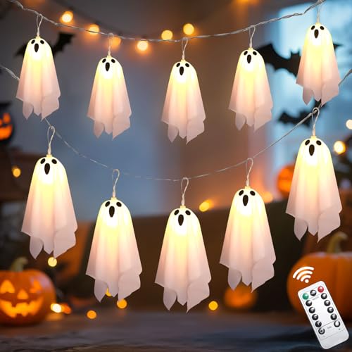 Halloween Geist Deko mit LED Licht, 10 Stück Leuchtend Hängende Geister Deko Batteriebetrieben, 8 Modi, Gruselig Ghosts Halloween Lichterkette für Helloween Deko Innen Outdoor Garten Party (Geister) Halloween Geist Deko mit LED Licht, 10 Stück Leuchtend Hängende Geister Deko Batteriebetrieben, 8 Modi, Gruselig Ghosts Halloween Lichterkette für Helloween Deko Innen Outdoor Garten Party (Geister) von GZWY