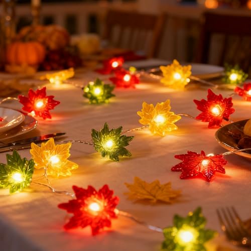 Herbstdeko Lichterkette Batterie, 2M 20 LED Lichterkette Herbst Dekoration Innen Kürbis Lichterketten Batterie,Herbst Deko Kürbis Ahornblätter Eichel Girlande für Erntedankfest Halloween Deko (B, 2 M) von GZWY