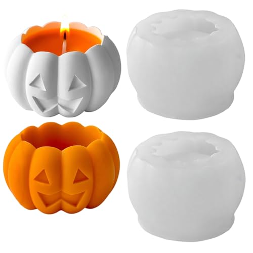 Kürbis Silikonformen Gießformen Kerzenhalter, Halloween Kürbis Silikonform Kerzenhalter Gips zum Gießen,Gießformen Silikon Halloween Silikonform Herbst Giessformen Silikon für DIY Herbst Helloween (2) von GZWY