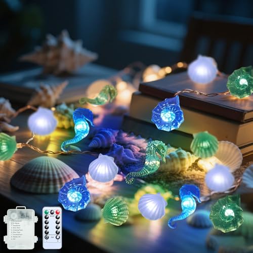 Lichterkette Meerestiere, 3 Meter 30 LED Lichterkette Innen mit Batterie, 8 Modi Wasserdichte Lichterkette Fenster Innen mit Fernbedienung, Lichterkette Aussen für Weihnachten, Hochzeit, Garten (C) von GZWY