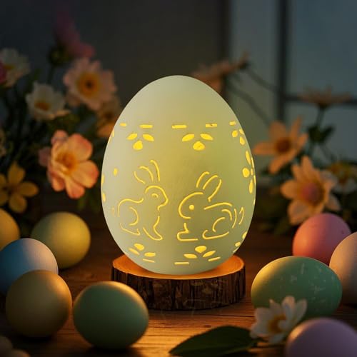 Osterdeko LED Ostereier mit LED Licht, Frühlingsdeko Eier aus Keramik, Hohl Ostern Deko Blumen Hase Eier Beleuchtung Lichter Batteriebetrieben Leuchtende Osterei für Osterdeko Innen Tischdeko (C) von GZWY