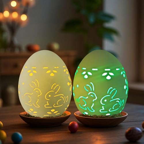 Osterdeko LED Ostereier mit LED Licht, Frühlingsdeko Eier aus Keramik, Hohl Ostern Deko Blumen Hase Eier Beleuchtung Lichter Batteriebetrieben Leuchtende Osterei für Osterdeko Innen Tischdeko (F) von GZWY