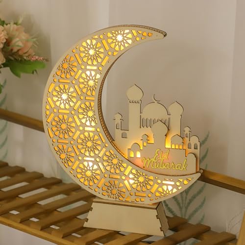 Ramadan Deko, Holz Eid Mubarak Dekoration Mond Mubarak Tischdekoration Islamische Ramadan Dekorationen Muslimische Deko für Schlafzimmer Eid Mubarak Geschenke (C) von GZWY