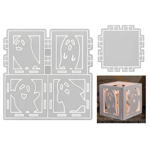 Silikonform Halloween Laterne, Silikonformen Gießformen Halloween Kerzenhalter Gips Zum Gießen, Gießformen Silikon Helloween Geister Kürbis Silikonform Kerzenhalter für Helloween Deko (Geist B) von GZWY