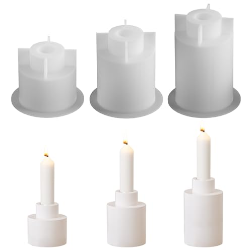 Silikonform Kerzenhalter, 3er Silikonformen Gießformen, Gießformen Silikon, Silikonformen Gießformen Kerzenhalter, Gießform Beton Kerzenhalter Gipsformen zum Gießen für Stabkerzen und Teelichter (A) von GZWY