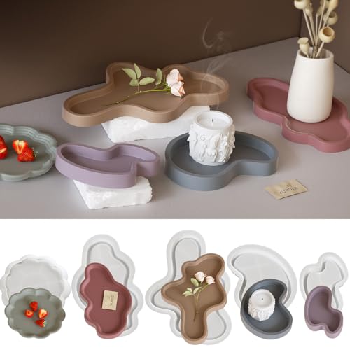 Silikonform Tablett, 5 Stück Silikonformen Gießformen Kerzenhalter Gipsformen zum Gießen, Gießformen Silikon Rund Tablett Kerzenformen zum Gießen Giessformen Silikon für DIY Aufbewahrungsbox (B) von GZWY