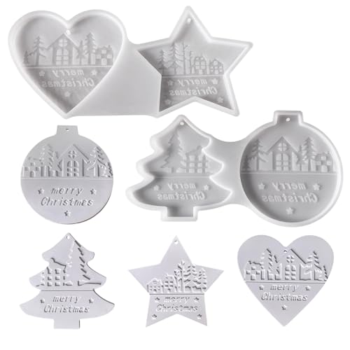 Silikonform Weihnachten Anhänger, 4 Stück Silikonformen Gießformen Weihnachten Gipsformen zum Gießen Gießformen Silikon Weihnachten Stern Weihnachtsbaum Anhänger für DIY Weihnachtsdeko (A) von GZWY
