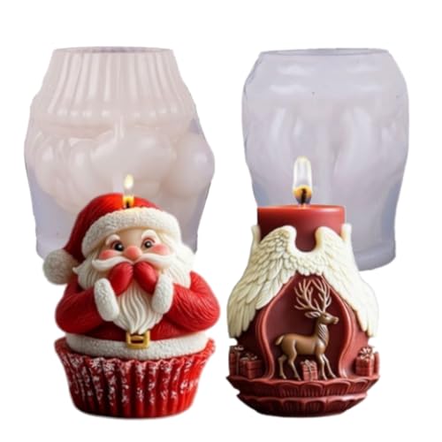 Silikonform Weihnachten Weihnachtsmann, 2 Stück Silikonformen Gießformen Weihnachten Elch Kerzenformen zum Gießen Gießformen Silikon Weihnachten Gips zum Gießen für DIY Weihnachtsdeko (A) von GZWY