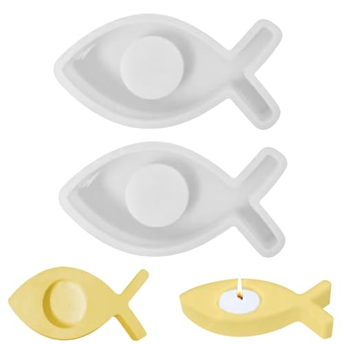 Silikonformen Gießformen Fisch Kerzenformen zum Gießen, 2 Stück Fisch Silikonform Kerzenhalter, Fisch Silikonform Gießform für Beton, Silikon Formen zum Gießen für Stabkerzen und Teelichter (2PCS) von GZWY