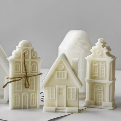 Silikonformen Gießformen Häuser, 3 Stück Gießformen Silikon Weihnachten Gipsformen zum Gießen Silikonform Weihnachten Haus Silikonformen Weihnachten Kerzenformen Silikon für DIY Kerzen (A) von GZWY