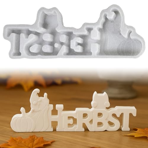 Silikonformen Gießformen Pilz Igel, Silikonform Herbst Igel Gips zum Gießen, Gießformen Silikon HERBST Buchstaben Gießform Pilz Igel Giessformen Silikon für DIY Herbstdeko Kerzen (J) von GZWY