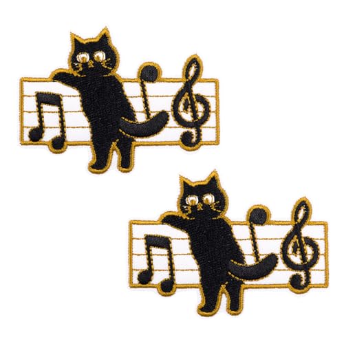2 Stück lebendige niedliche bestickte Katzen-Patches, Cartoon, modisch, Tier, bestickt, Musik, interessante DIY-Reparatur, Katzen-Aufnäher für Kleidung, Jacken, Jeans von GZXYUAN