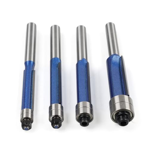 GZYF Fräser, gerader bündiger Oberfräsen-Bit, oberes Lager, 1/4-Zoll-Schaft, Musterschablone, Fräswerkzeug für Holzarbeiten, Blau und Silber, Hartmetall, 4 Stück von GZYF