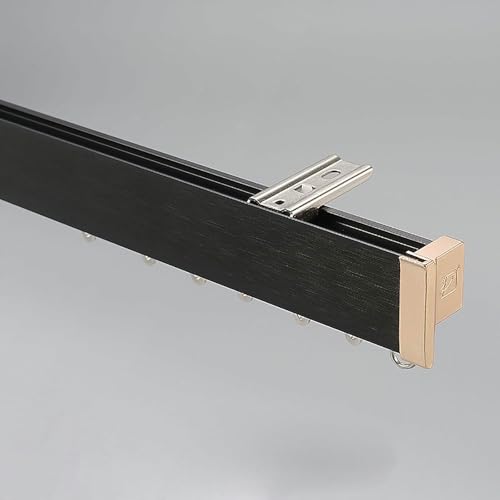 Duschvorhangschiene für schwere Vorhänge, gerades Schienensystem, Wohnzimmer, Einzeldeckenmontage, Vorhangschiene (schwarz, 2,1 m) von GZYHDC