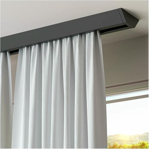 Vorhangschienen Set V-Form Deckenmontage Extra Dünn Leise für Fenster Balkon Nahtlose Installation (Schwarz, 4.5m) von GZYHDC