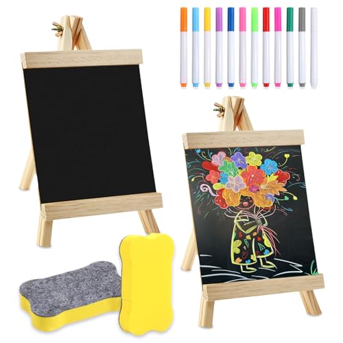 GZYYANG Kreidetafel mit Ständer Mini Kreidetafelstaffelei 2 Stück Schiefertafel zum Beschriften Kleine Tafel für Tisch mit 12 Tafelstifte für Preisschilder Buffettisch Geburtstag Hochzeit Party Event GZYYANG Kreidetafel mit Ständer Mini Kreidetafelstaffelei 2 Stück Schiefertafel zum Beschriften Kleine Tafel für Tisch mit 12 Tafelstifte für Preisschilder Buffettisch Geburtstag Hochzeit Party Event von GZYYANG