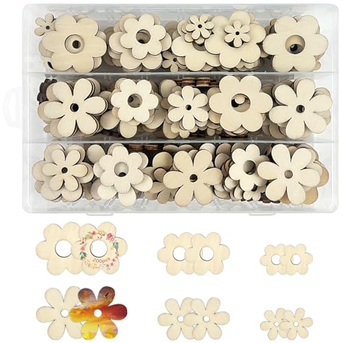 GZhaizhuan 200 Stk Holzblumen, Holz Blumen Scheiben mit Box, Holz Streuteile Naturholzscheiben zum Basteln für DIY Handwerk Scrapbooking, 3 Größen von GZhaizhuan