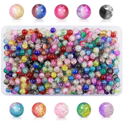 GZhaizhuan 600 Stk Glasperlen Crackle, 8mm Bunte Perlen, Runde Bastel Perlen mit Löchern für Schmuckherstellung & DIY Handwerk Dekor (10 Farben) von GZhaizhuan