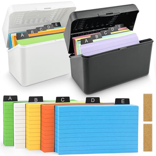 GZjiyu 2 Stück Lernkarten Box, Plastik Karteikarten Box für Lernen und Notizen mit 500 Farbige Haftnotizen, 10 PP Karteikarten und 2 Kiefernetiketten von GZjiyu
