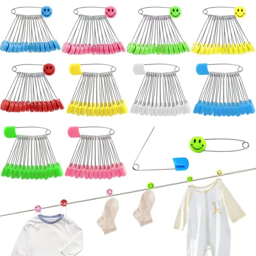 GZjiyu 200 Stück Baby Sicherheitsnadeln, 55 mm Sicherheit Pins Kindersicher, Metall Haltbar Sicherheitsnadeln für Kleidung Kunsthandwerk Nähen (Mehrfarbig) von GZjiyu