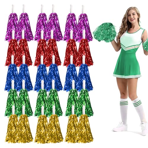 GZjiyu 30 Stück Pom Poms Cheerleading, Wiederverwendbar Cheerleader Pompons für Sportveranstaltungen,Partys,Bühnenaufführungen,festliche Feiern(PET) von GZjiyu