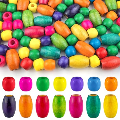 GZqiancang 150 Stück Holzperlen Zum Auffädeln,Zwei Größen Holzperlen Bunt für DIY Schmuck Herstellung, Dekorationen, Halskette(16x17mm/30mmx20mm) von GZqiancang
