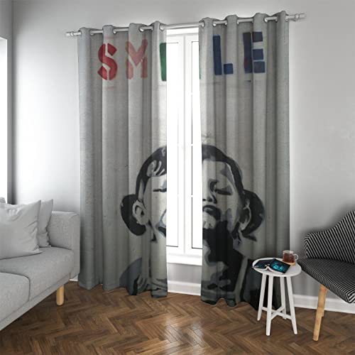 Smile Vorhänge Verdunkelungsvorhänge für Schlafzimmer Banksy Mädchen Tülle Wärmeisolierte Raumverdunkelungsvorhänge für Kinderzimmer 2 Paneele H183xB228 von GaNkas