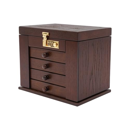 Schmuckkasten Aus Holz 5 Layers Schmuck-Aufbewahrungsbox with 4 Drawers, Schmuckschatulle mit einem Zahlenschloss Holz Große Schmuckkästchen für Schmuck, Ringe, Aufbewahrungsbox Vintage-Stil Schmuckkasten Aus Holz 5 Layers Schmuck-Aufbewahrungsbox with 4 Drawers, Schmuckschatulle mit einem Zahlenschloss Holz Große Schmuckkästchen für Schmuck, Ringe, Aufbewahrungsbox Vintage-Stil von Gaabungky